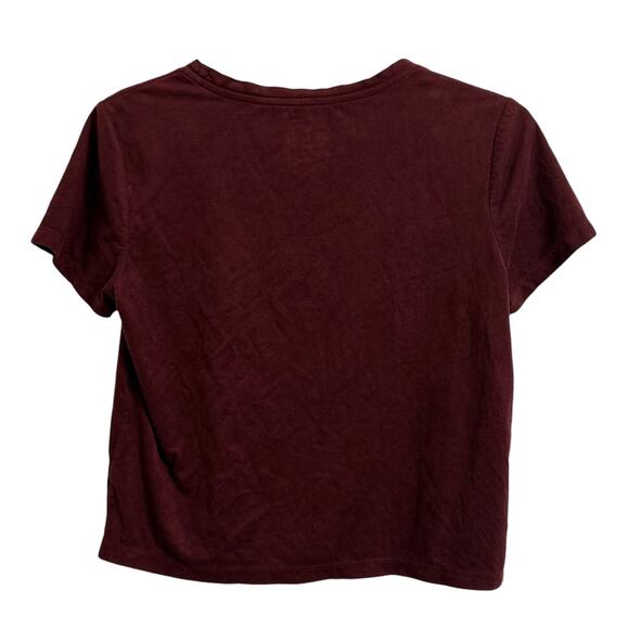 Suede Velvet Style Top X-Small Semi-Crop Tee Women Teen Versatile Goth Warm Red - Picture 3 of 7